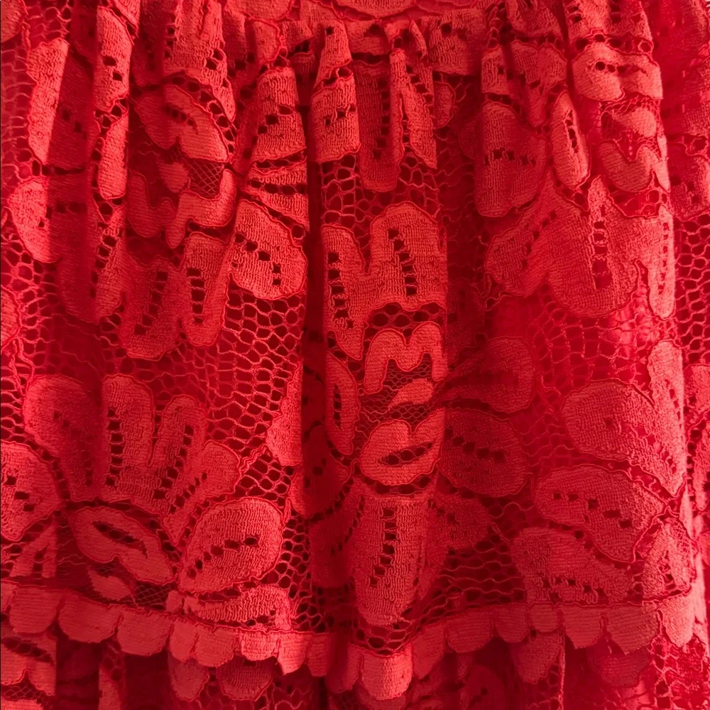 NWT Maeve Anthropologie Strapless Red Lace Tiered Mini Dress Size Small - Picture 9 of 15
